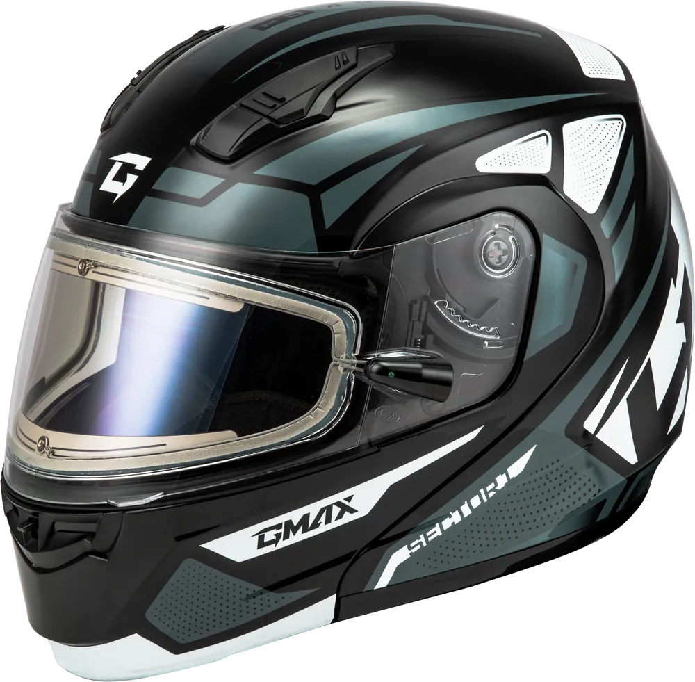 Gmax MD-04 Modular Snow Helmet Sector Gloss Black Silver Electric Shield