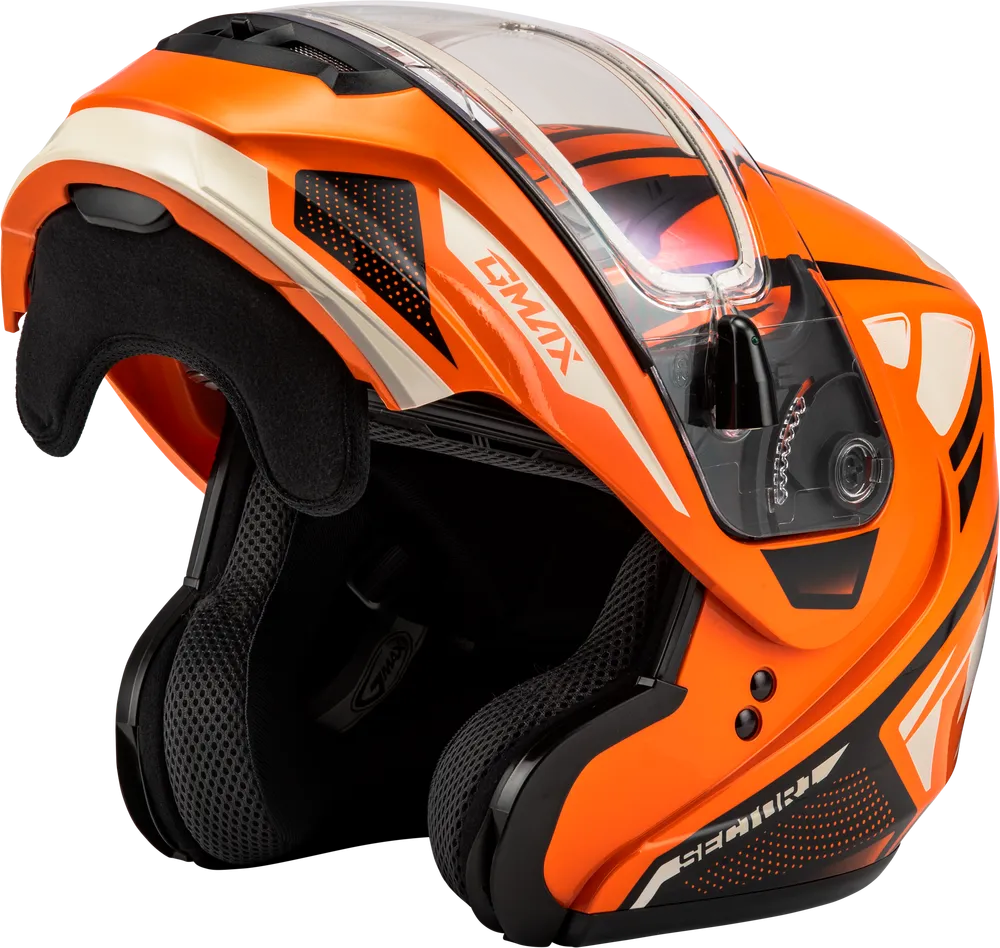 Gmax MD-04 Modular Snow Helmet Sector Gloss Orange Black Electric Shield
