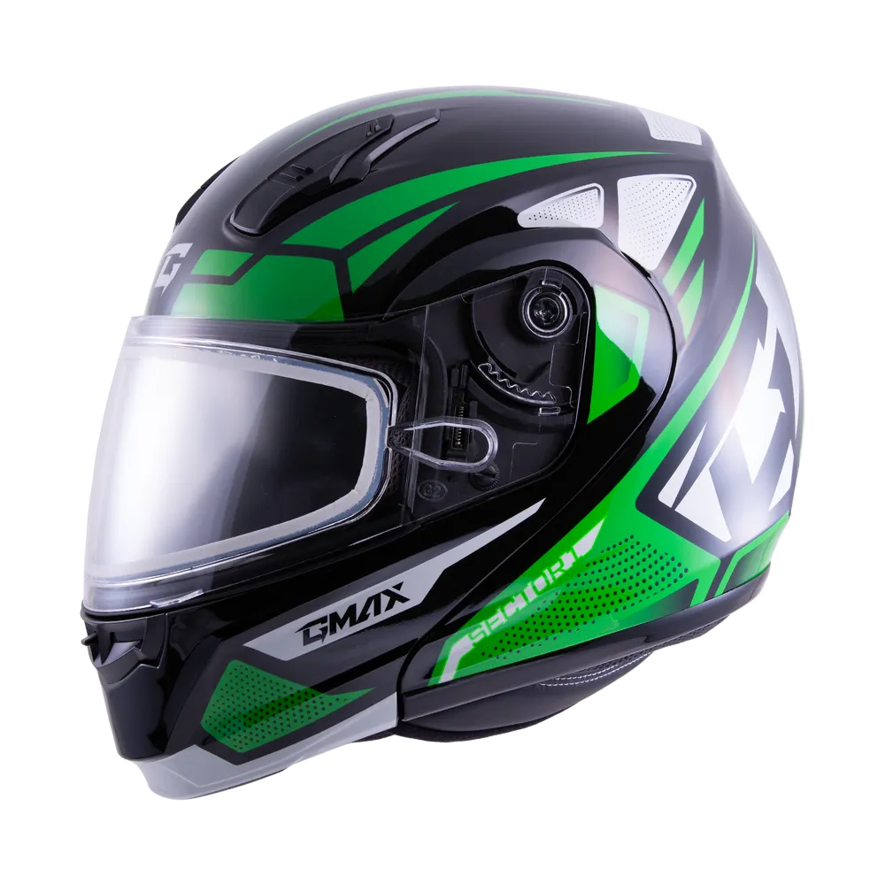 Gmax MD-04 Modular Snow Helmet Sector Green White Dual Lens