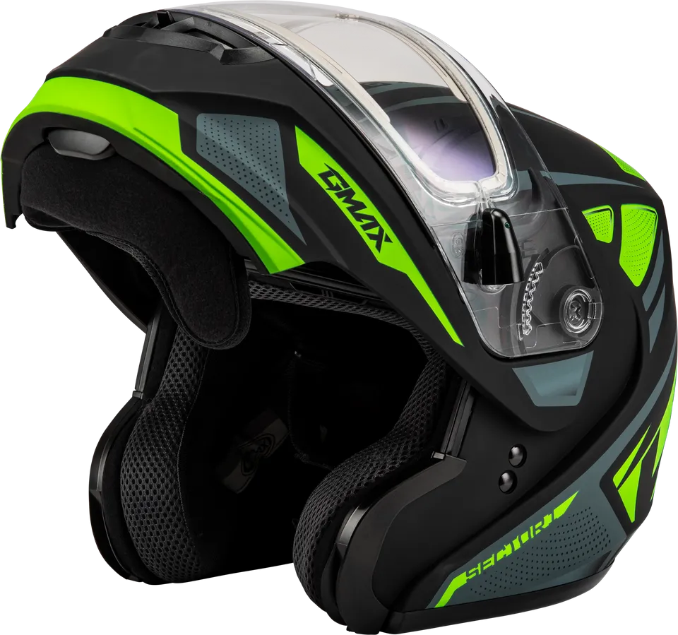 Gmax MD-04 Modular Snow Helmet Sector Green White Electric Shield