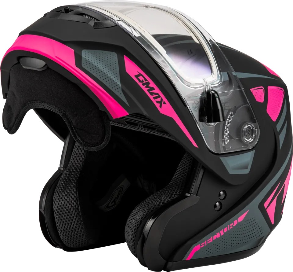 Gmax MD-04 Modular Snow Helmet Sector Matte Black Pink Electric Shield