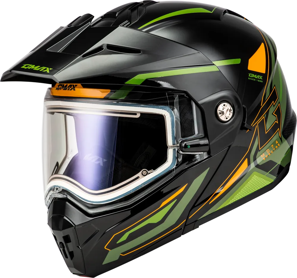 Gmax MD-74S Spectre Snow Helmet Black Green Electric Shield