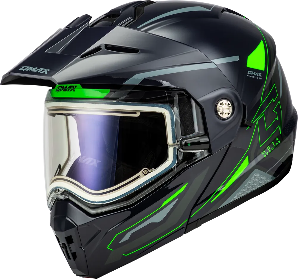 Gmax MD-74S Spectre Snow Helmet Grey Neon Green Electric Shield