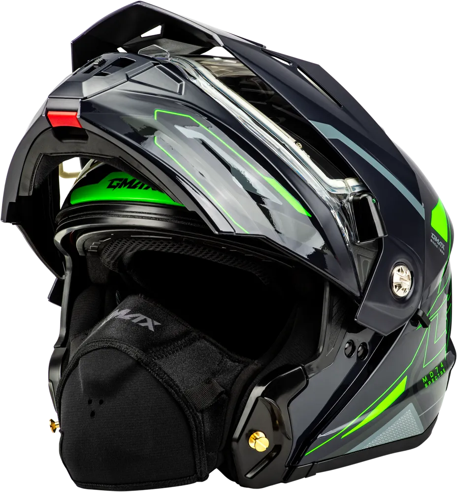 Gmax MD-74S Spectre Snow Helmet Grey Neon Green Electric Shield