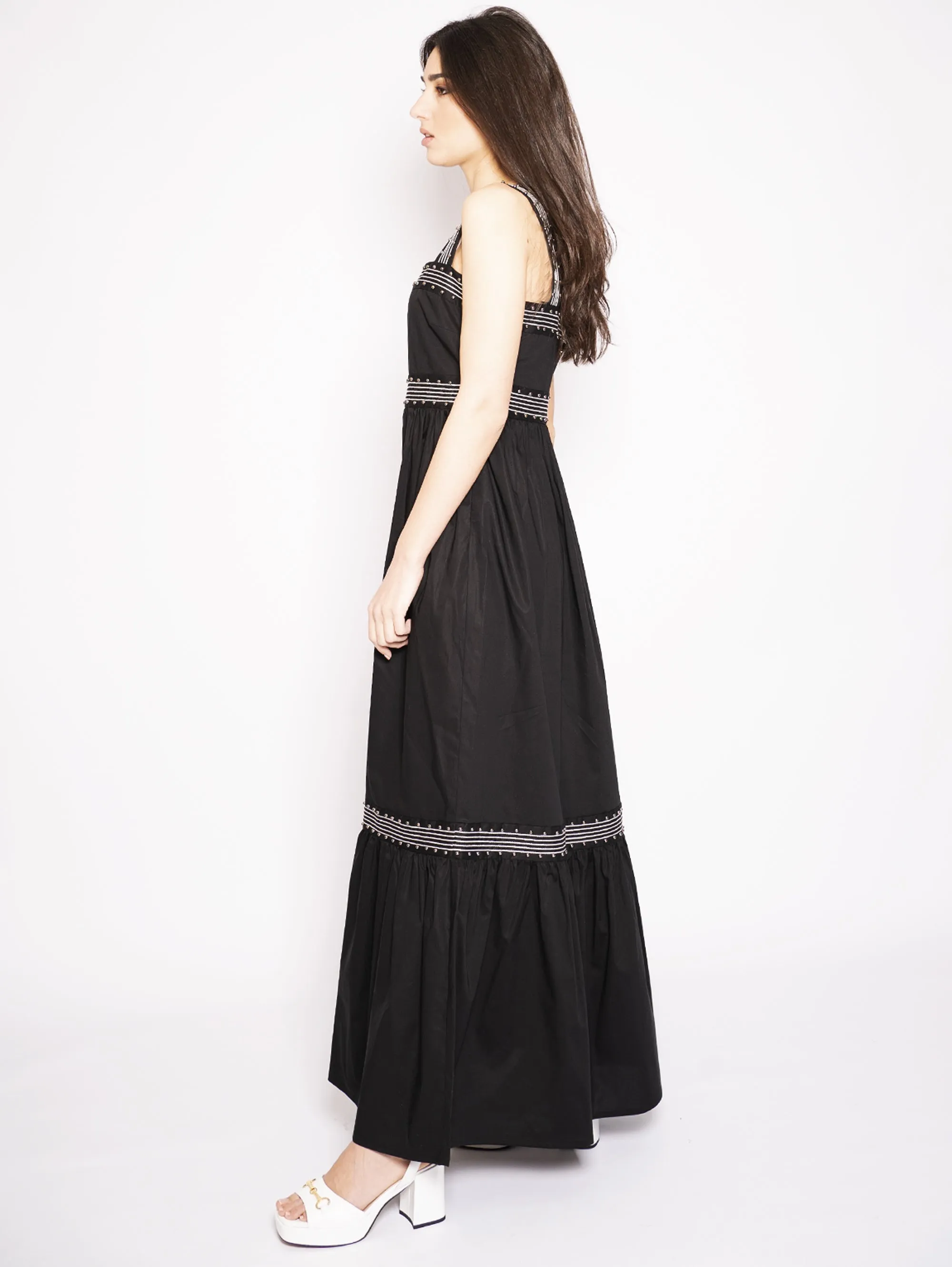 Long Dress in Poplin with Black Studs