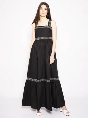 Long Dress in Poplin with Black Studs
