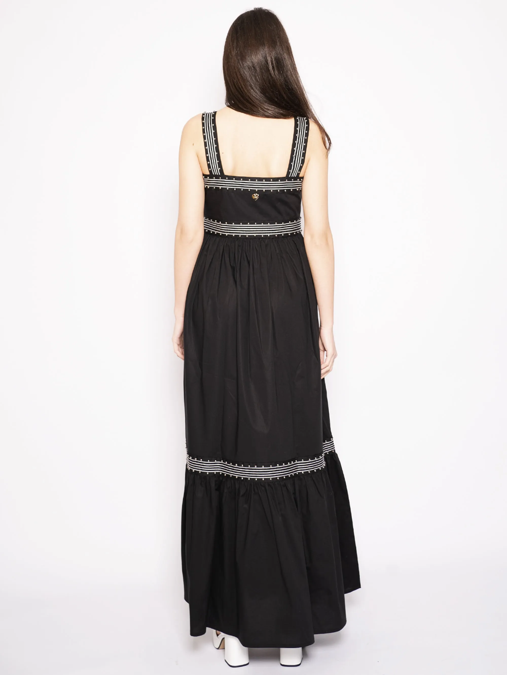 Long Dress in Poplin with Black Studs