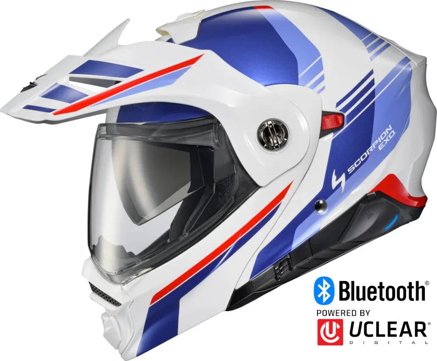 Scorpion EXO-AT960 Dual Sport Bluetooth Helmet Monk White Blue