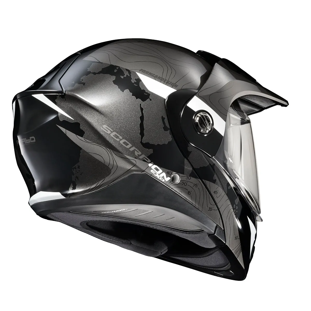 Scorpion EXO-AT960 Dual Sport Modular Helmet Topographic Black/White EXO-Com Kit