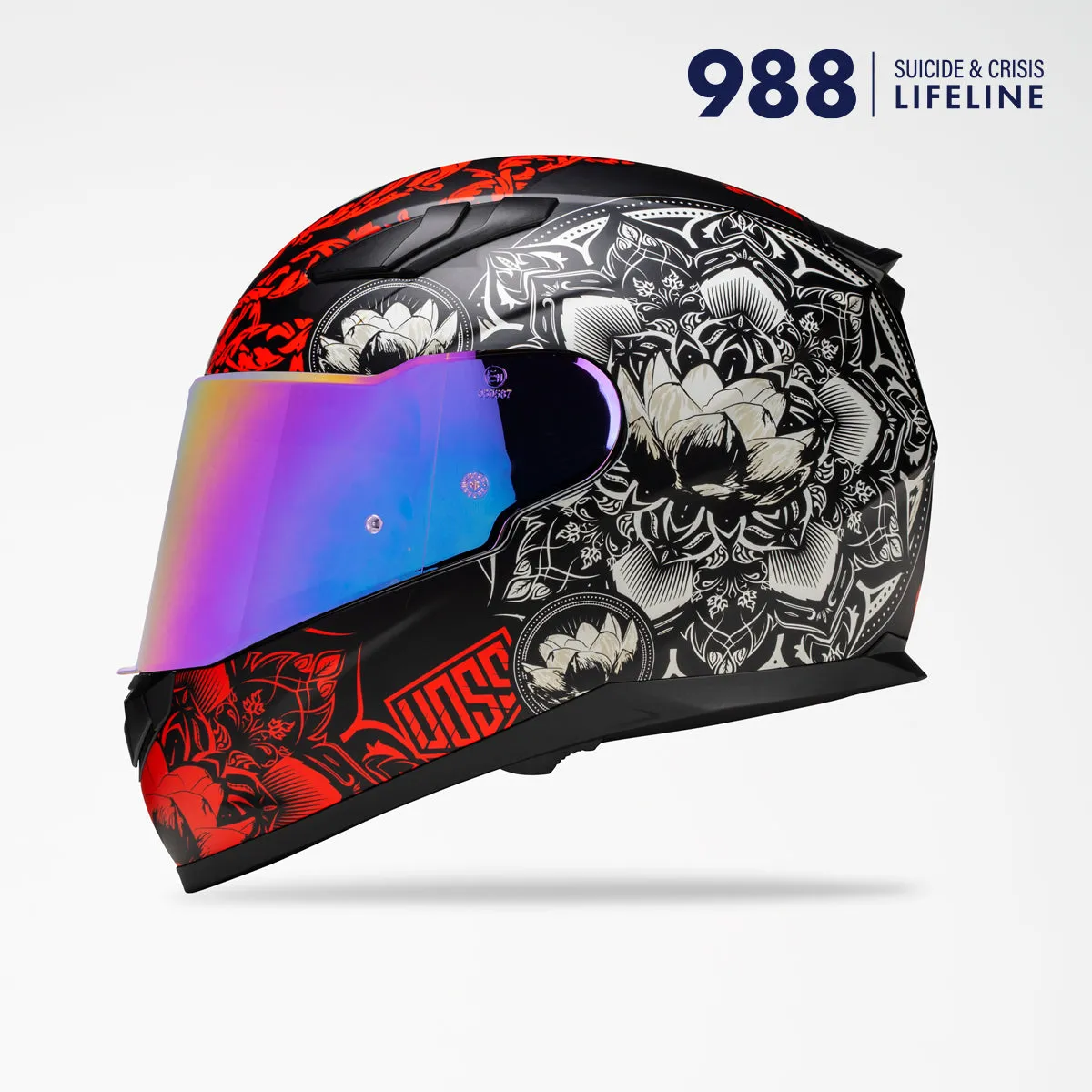 Voss 988 Moto-1 Matte Red Mandala Helmet