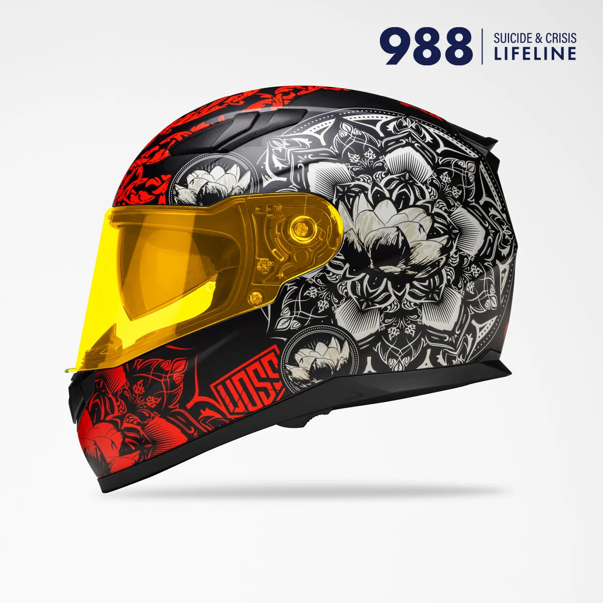 Voss 988 Moto-1 Matte Red Mandala Helmet