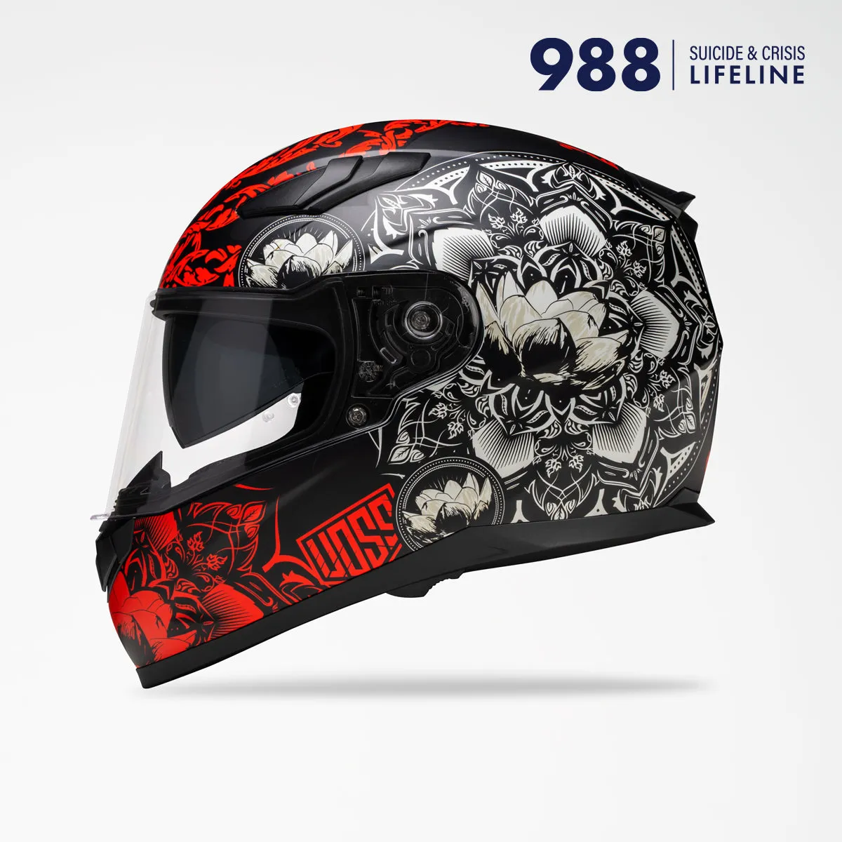 Voss 988 Moto-1 Matte Red Mandala Helmet