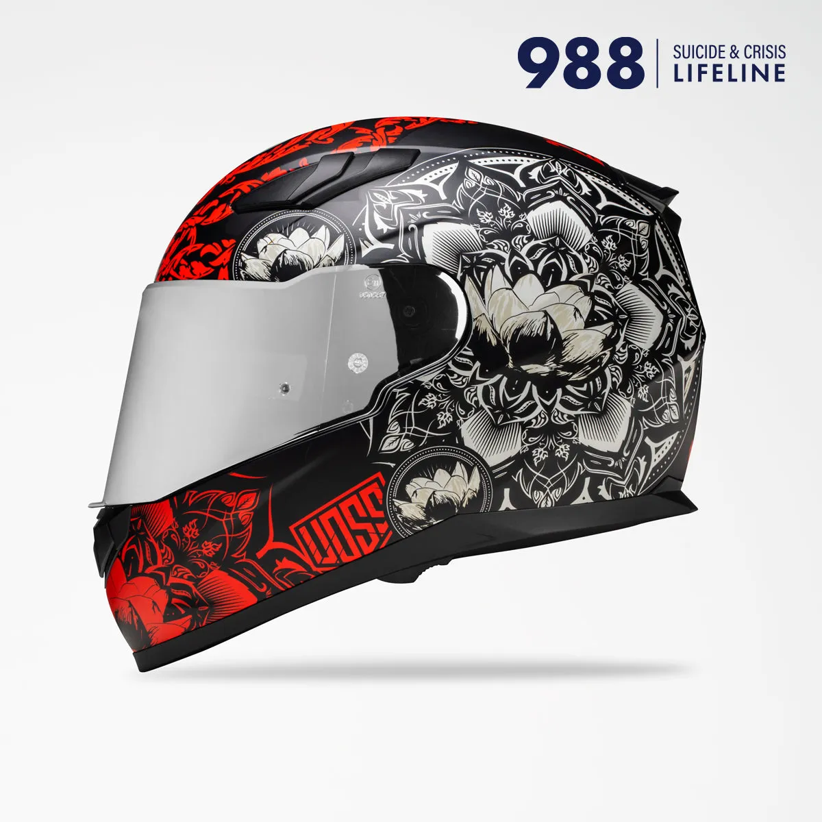 Voss 988 Moto-1 Matte Red Mandala Helmet