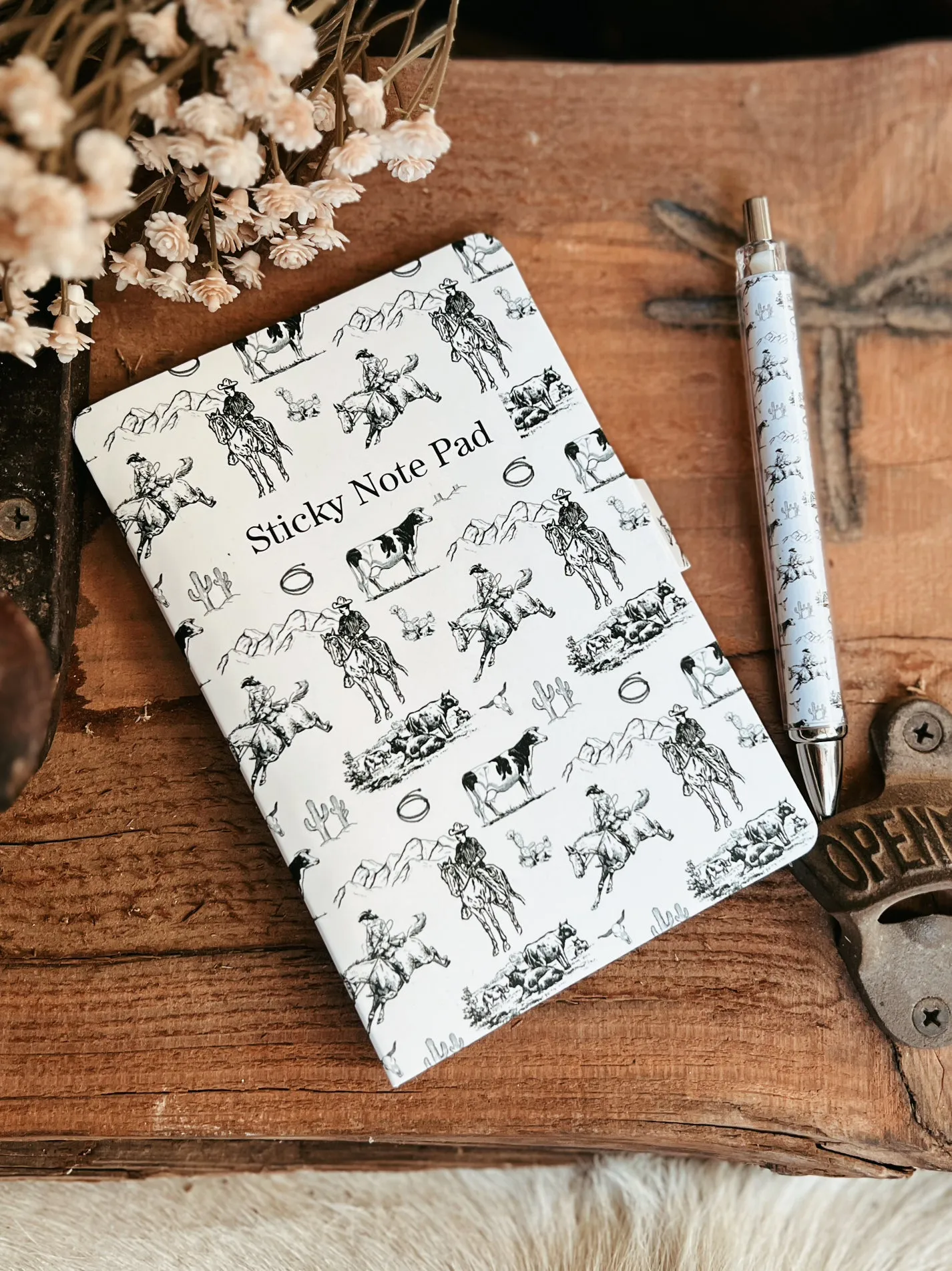 Western Style Sticky Note Pad And Pen Set - 4 Designs