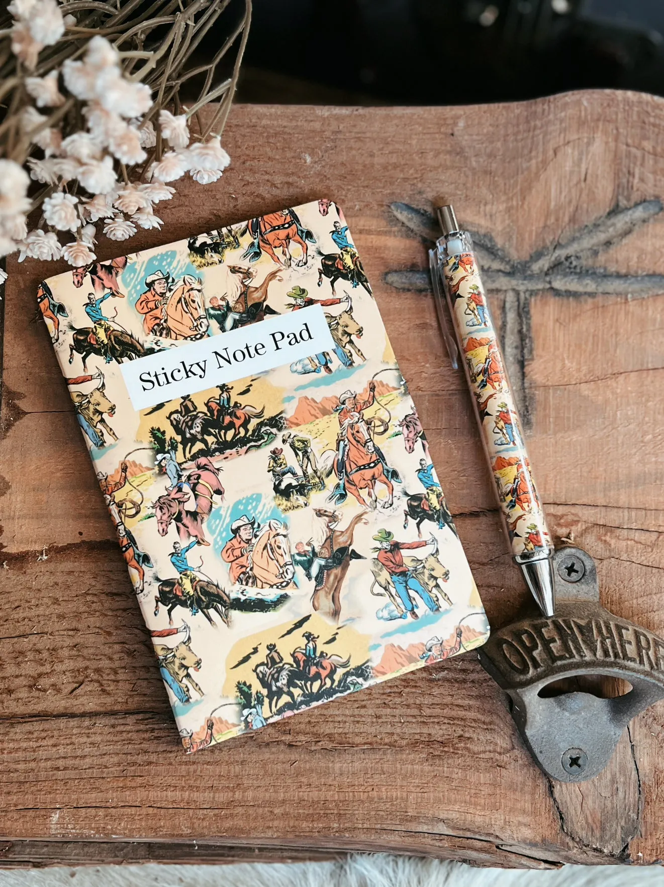 Western Style Sticky Note Pad And Pen Set - 4 Designs