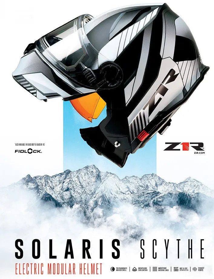 Z1R Solaris Modular Snow Helmet Scythe Graphic White and  Black Electric Shield